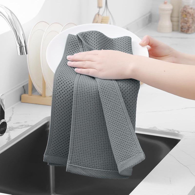 Homaxy 100% Cotton Waffle Weave Kitchen Dish Towels, Ultra Soft Absorbent Quick Drying Cleaning Towel, 13 x 28 Inches, 4-Pack, Grey - Image 4