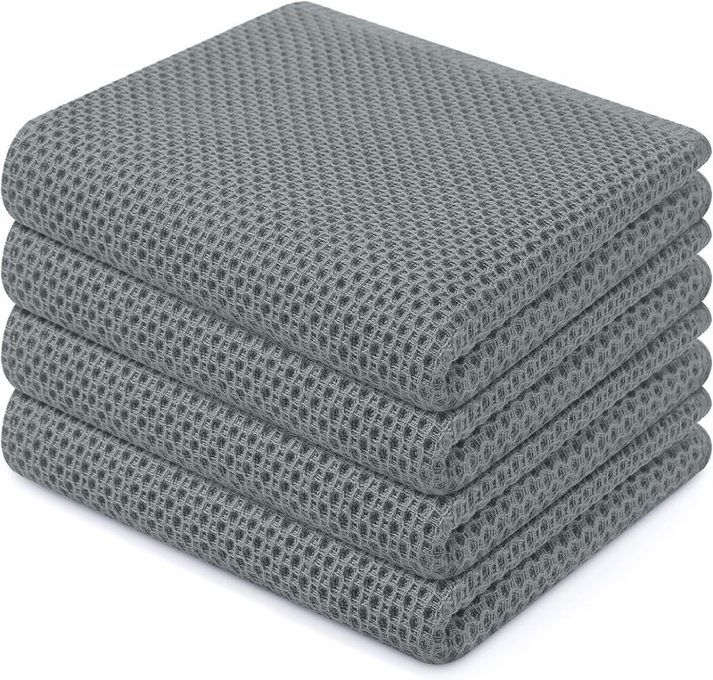 Homaxy 100% Cotton Waffle Weave Kitchen Dish Towels, Ultra Soft Absorbent Quick Drying Cleaning Towel, 13 x 28 Inches, 4-Pack, Grey - Image 1