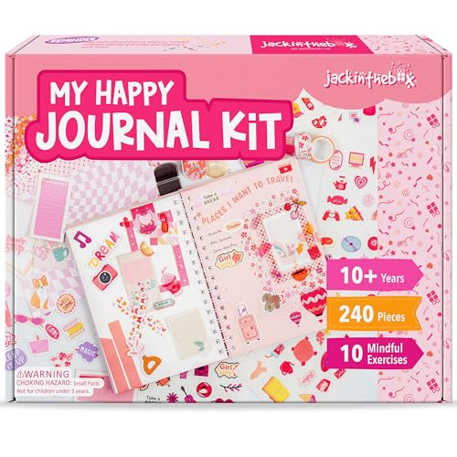 jackinthebox DIY Journal for Girls Ages 8–12, 242 pcs Scrapbook Kit, Journal Kit, Includes 10 Mental Health Exercises, Valentine’s Day Gift for 8 9 10 11 12 Year-Old Girls - Image 1