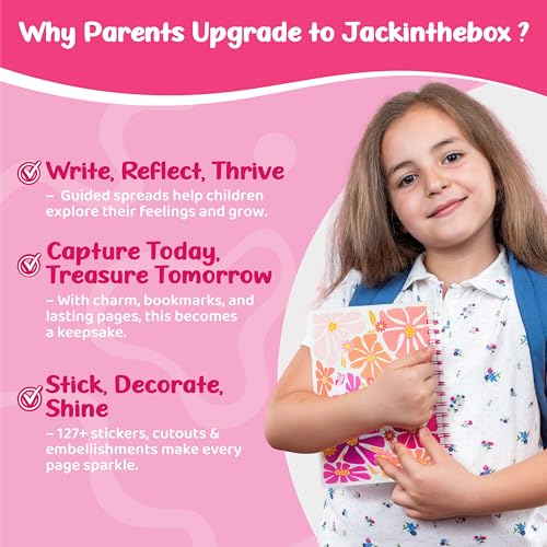 jackinthebox DIY Journal for Girls Ages 8–12, 242 pcs Scrapbook Kit, Journal Kit, Includes 10 Mental Health Exercises, Valentine’s Day Gift for 8 9 10 11 12 Year-Old Girls - Image 4