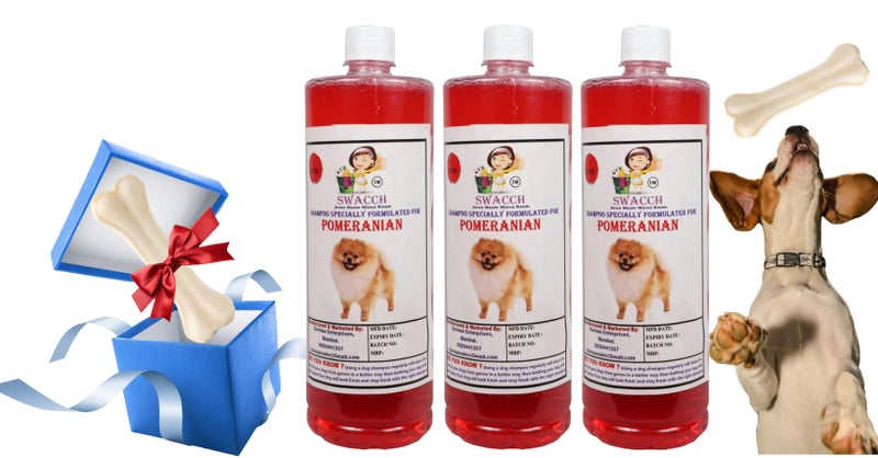 swacch Shampoo | Puppy Safe Shampoo | Pomeranian Dog Shampoo (1 Litre) (Pack of 3) Jasmine + Large White Bone | Dog Chew Bones | Teething chew Toy | Dental Teething | Combo Pack - Image 1