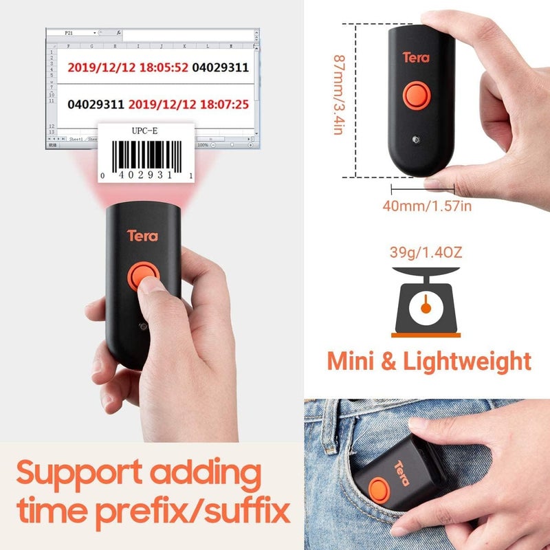 Tera Mini 1D 2D QR Wireless Barcode Scanner, Waterproof Shockproof Pocket Scanner, 3-in-1 BT & USB Wired & 2.4G Bar Code Reader Portable Image Scanner Work with iOS, Windows, Android 1100D - Image 4
