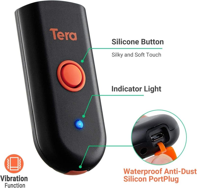 Tera Mini 1D 2D QR Wireless Barcode Scanner, Waterproof Shockproof Pocket Scanner, 3-in-1 BT & USB Wired & 2.4G Bar Code Reader Portable Image Scanner Work with iOS, Windows, Android 1100D - Image 2