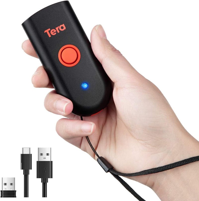 Tera Mini 1D 2D QR Wireless Barcode Scanner, Waterproof Shockproof Pocket Scanner, 3-in-1 BT & USB Wired & 2.4G Bar Code Reader Portable Image Scanner Work with iOS, Windows, Android 1100D - Image 1