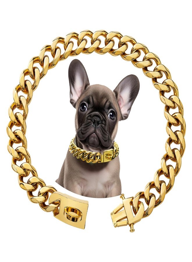 VINGVO Metal Chain Collar, 15MM Stainless Steel Metal Cuban Link, Walking Training Collar with Secure Buckle, for Small Medium Large Dogs Cats (18 inch / 45cm) - Image 1