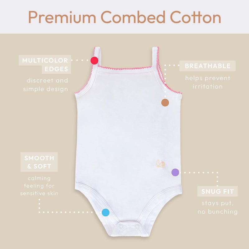 Feathers Tank Top Baby Girl Undershirts - Super Soft One-Piece Toddler Bodysuit (4 Pack) (Multicolor, 6M) - Image 3