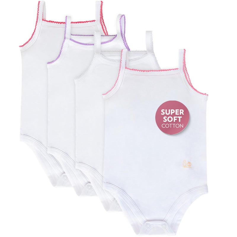 Feathers Tank Top Baby Girl Undershirts - Super Soft One-Piece Toddler Bodysuit (4 Pack) (Multicolor, 6M) - Image 1