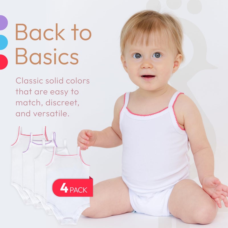 Feathers Tank Top Baby Girl Undershirts - Super Soft One-Piece Toddler Bodysuit (4 Pack) (Multicolor, 6M) - Image 4