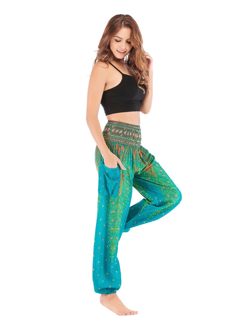 Loquat Boho Print Yoga High-waisted Pants Green  - Image 2