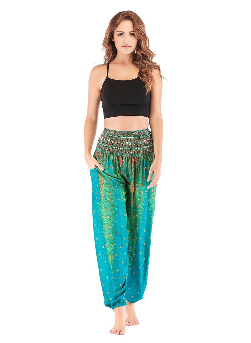 Loquat Boho Print Yoga High-waisted Pants Green  - Image 1