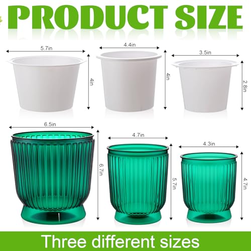 Ferrochef Set of 6 Self Watering Plant Pot 3 Sizes Plastic Double Layer Self Watering Flower Pot with Multi Mesh Drainage Holes Wicking Reservoir for Indoor Outdoor Garden PlantsGreen - Image 3