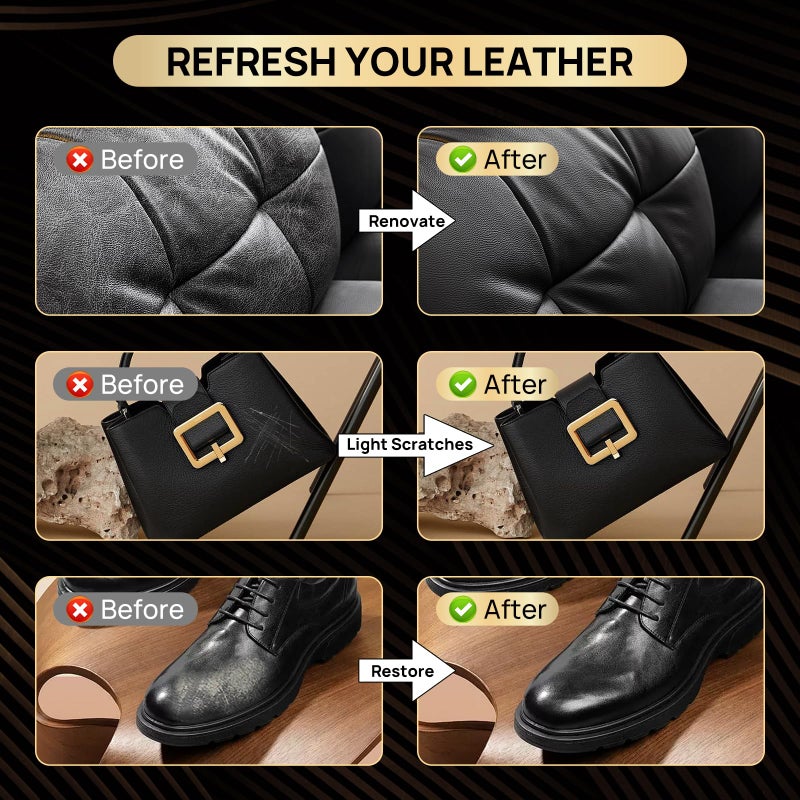 Boncart Leather Recoloring Balm with Leather Sealer, 10.58oz Leather Color Restorer, Leather Repair Kit for Vinyl Furniture Shoes Car Seats Bags, Black Leather Dye Paint Leather Scratch Repair (Black Color) - Image 4