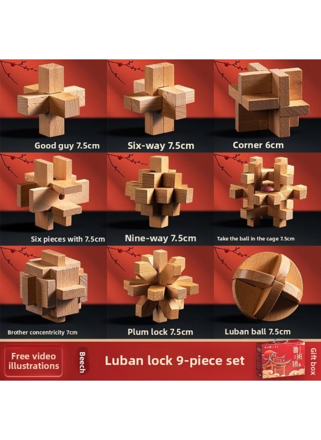 Generic - Luban Lock Kongming Lock Beech Wood Unlock Unleash Unleash Children's Educational Assembled Building Blocks Toys For Boys And Elementary School Students Cheap-Color:[selected Good Things] *Arrival Comes With A 9-piece Gift Box Set - Image 1