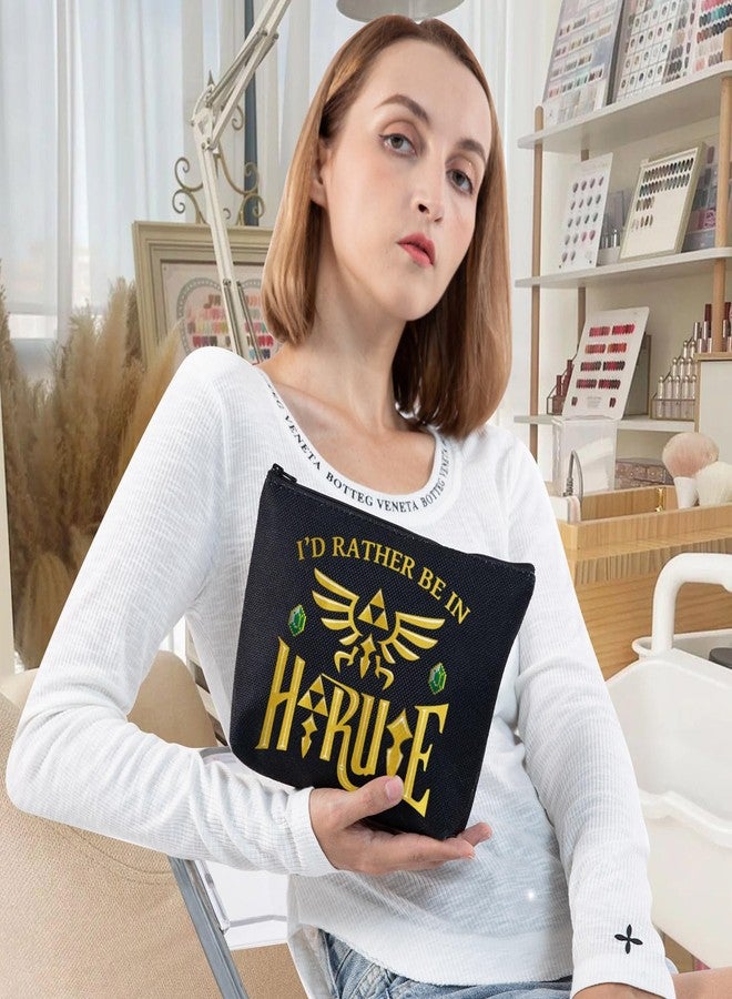 LEVLO Cartoon Game Cosmetic Bag Gamer Inspired Gift I'd Rather Be In Hyrule Makeup Zipper Pouch Bag (Hyrule Black) - Image 4