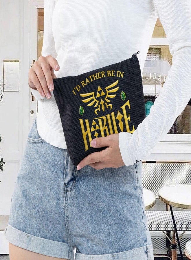 LEVLO Cartoon Game Cosmetic Bag Gamer Inspired Gift I'd Rather Be In Hyrule Makeup Zipper Pouch Bag (Hyrule Black) - Image 5
