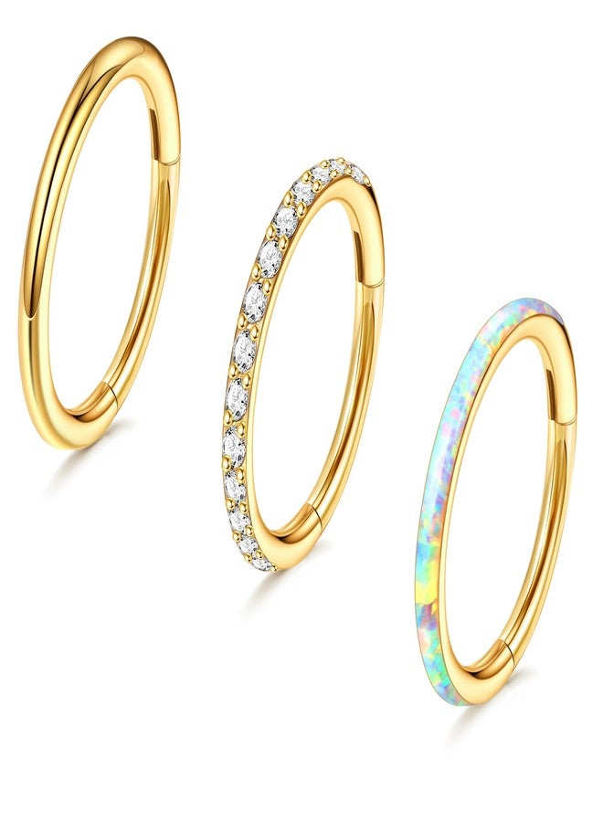 Staligue 3pcs Nose Rings Hoops - 316L Surgical Steel Hinged Nose Hoops 16G/18G/20G CZ Clicker Septum Nose Ring Lip Helix Cartilage Hoop Earring Daith Rook Conch Body Piercing Jewelry for Women Men 8mm 10mm, 18 - Image 1
