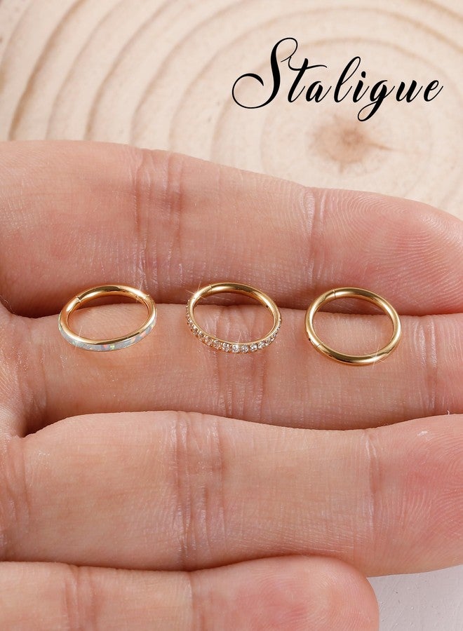 Staligue 3pcs Nose Rings Hoops - 316L Surgical Steel Hinged Nose Hoops 16G/18G/20G CZ Clicker Septum Nose Ring Lip Helix Cartilage Hoop Earring Daith Rook Conch Body Piercing Jewelry for Women Men 8mm 10mm, 18 - Image 4