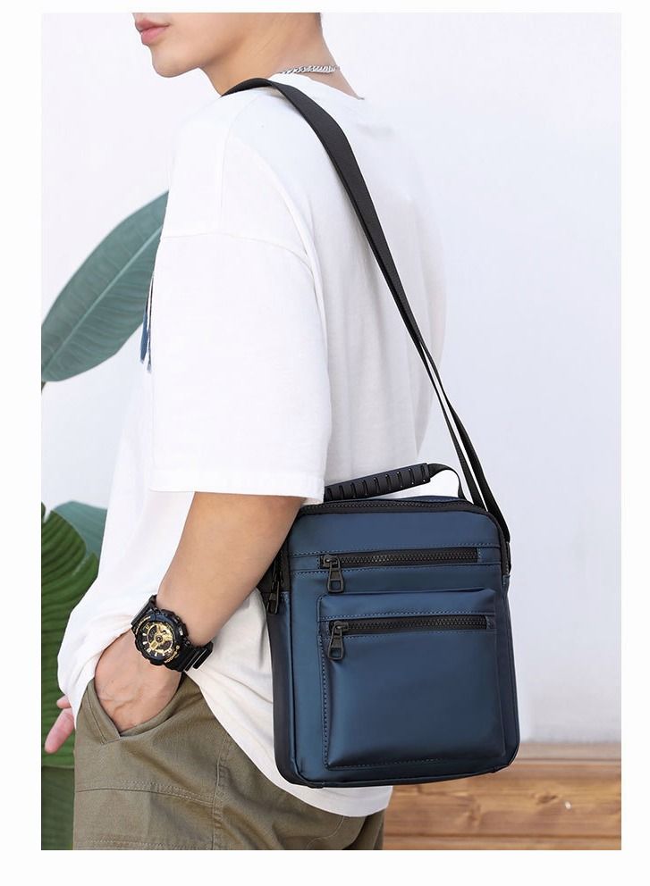 Minimalist Wear-Resistant Oxford Crossbody Shoulder Bag with Adjustable Strap and Top Handle Multi-layer Functional New Trends Fashion Handbag for Men Solid Blue - Image 3