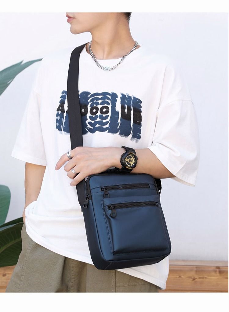 Minimalist Wear-Resistant Oxford Crossbody Shoulder Bag with Adjustable Strap and Top Handle Multi-layer Functional New Trends Fashion Handbag for Men Solid Blue - Image 2
