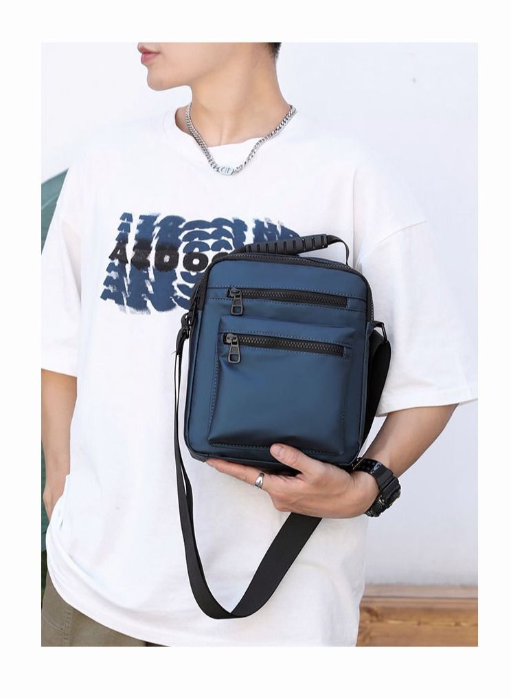 Minimalist Wear-Resistant Oxford Crossbody Shoulder Bag with Adjustable Strap and Top Handle Multi-layer Functional New Trends Fashion Handbag for Men Solid Blue - Image 4