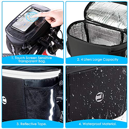 WOTOW Bike Handlebar Insulated Bag, Bike Front Phone Bag Cooler Storage Pouch With TPU Touch Screen Insulation Bicycle Frame Bag Strap On Cycling Accessories for Outdoor Hiking Travel Assistants - Image 3