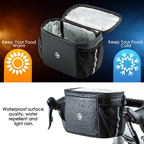 WOTOW Bike Handlebar Insulated Bag, Bike Front Phone Bag Cooler Storage Pouch With TPU Touch Screen Insulation Bicycle Frame Bag Strap On Cycling Accessories for Outdoor Hiking Travel Assistants - Image 4