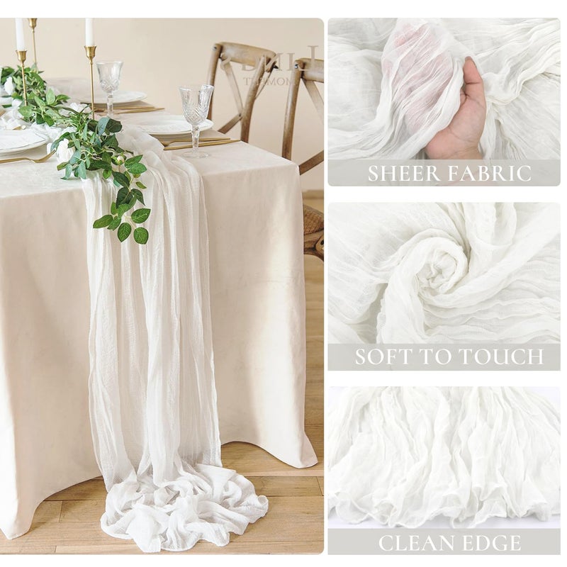 BLUETOP 3 Pack White Cheesecloth Table Runner - Valentine's Day 10Ft Gauze Cheese Cloth Table Runner 35x120 Inch Long Romantic Sheer Table Cloth for Wedding Bridal Baby Shower Holiday Decorations - Image 2