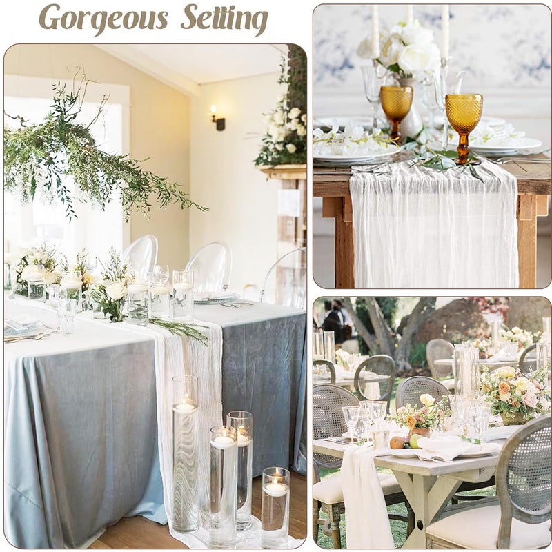 BLUETOP 3 Pack White Cheesecloth Table Runner - Valentine's Day 10Ft Gauze Cheese Cloth Table Runner 35x120 Inch Long Romantic Sheer Table Cloth for Wedding Bridal Baby Shower Holiday Decorations - Image 4