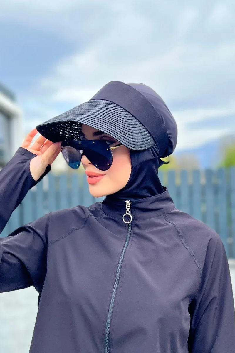 ريمسا مايو Remsa Swimsuit Folding Visor Straw Hat Sunscreen Visor Black Rş-43