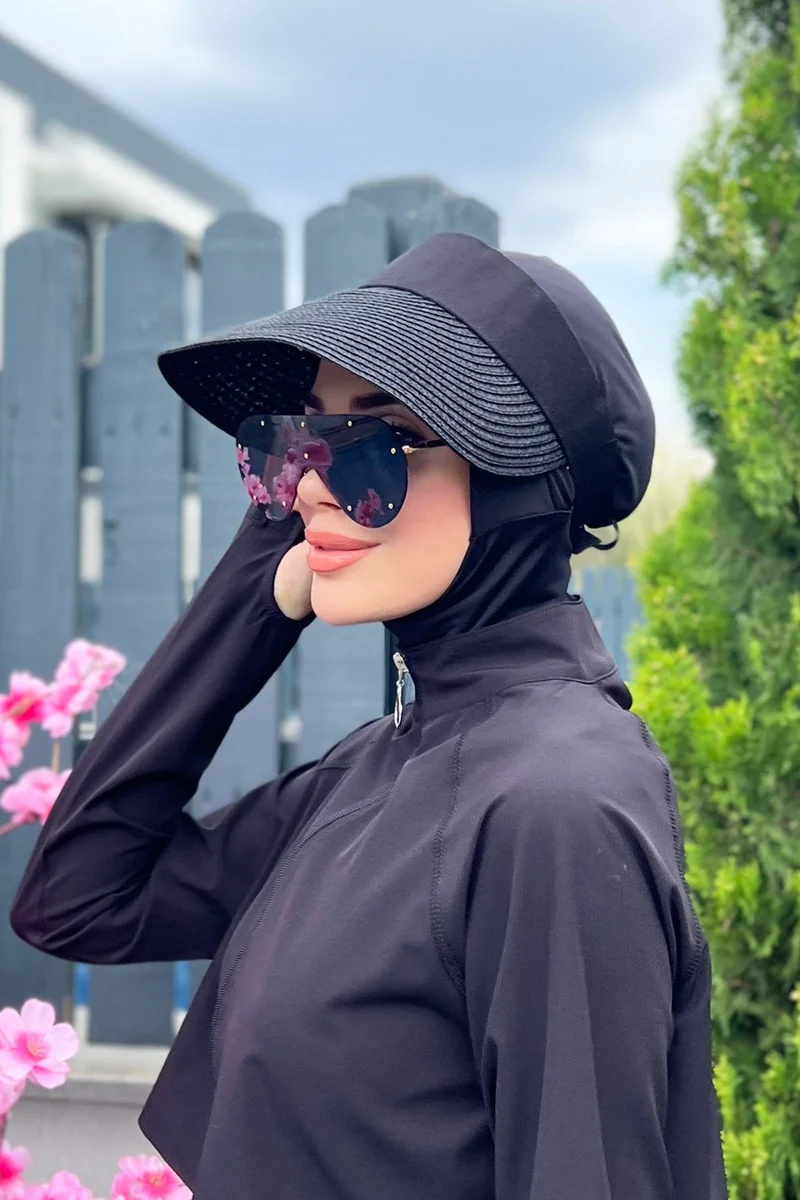 ريمسا مايو Remsa Swimsuit Folding Visor Straw Hat Sunscreen Visor Black Rş-43