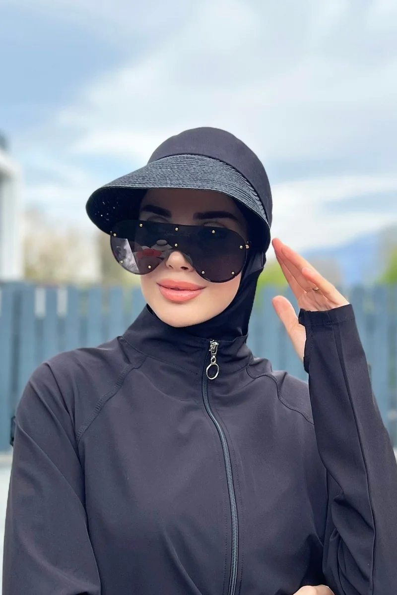ريمسا مايو Remsa Swimsuit Folding Visor Straw Hat Sunscreen Visor Black Rş-43
