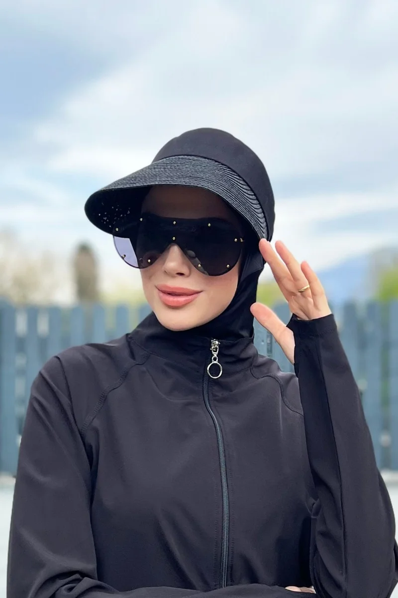 ريمسا مايو Remsa Swimsuit Folding Visor Straw Hat Sunscreen Visor Black Rş-43