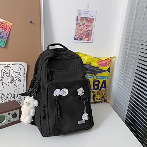 GAXOS Cute Aesthetic Backpack for School Middle Student Travel Pink Backpack Teens Girls Bear Pin Book Bags - Image 2