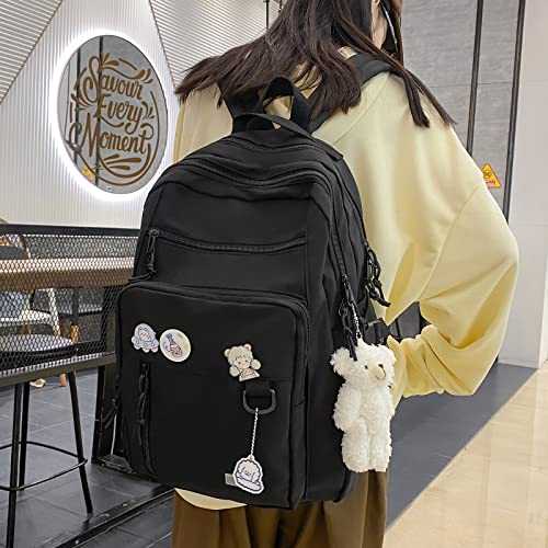 GAXOS Cute Aesthetic Backpack for School Middle Student Travel Pink Backpack Teens Girls Bear Pin Book Bags - Image 5