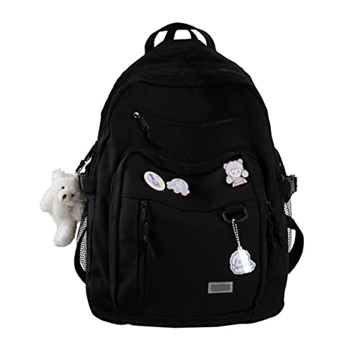GAXOS Cute Aesthetic Backpack for School Middle Student Travel Pink Backpack Teens Girls Bear Pin Book Bags - Image 1