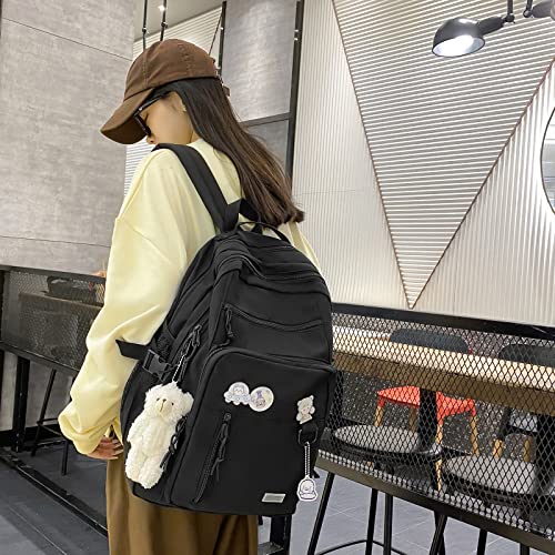 GAXOS Cute Aesthetic Backpack for School Middle Student Travel Pink Backpack Teens Girls Bear Pin Book Bags - Image 4