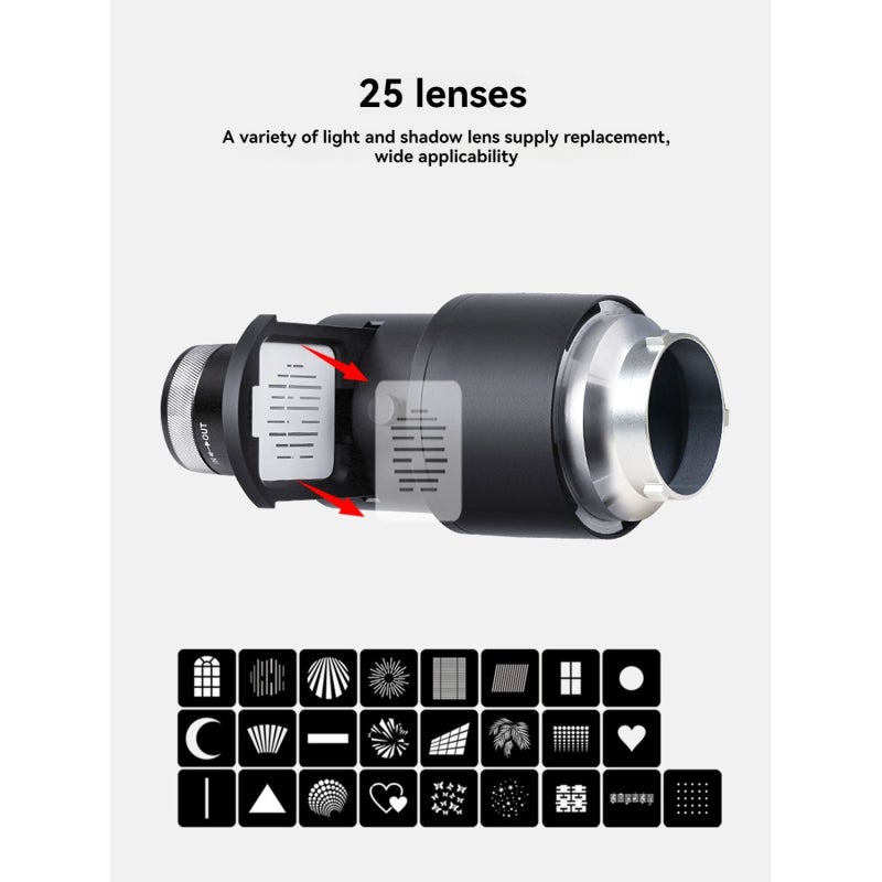 Projection Spotting Cylinder 60mm Bowens Bayonet - Aluminum Alloy Durable Construction Conical Snoot with 25 Projection Modelling Sheets 4 Color Sheets for Portrait Newborn Wedding Fashion Photography - Image 3