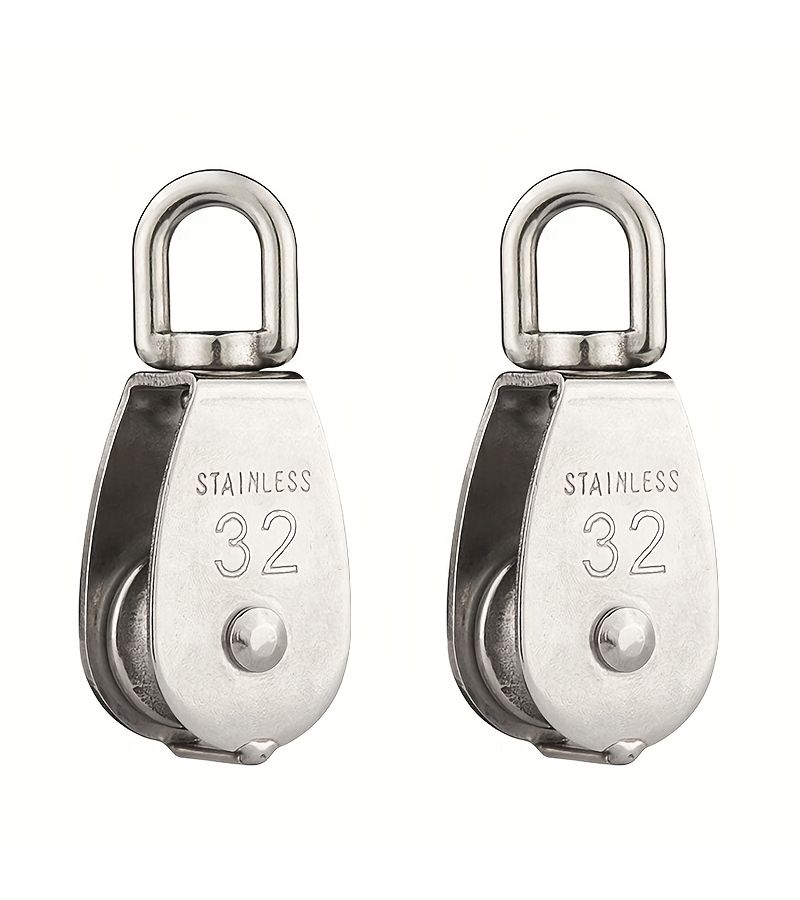 2 Pcs M32 Stainless Steel Single Pulley Roller Free Rotation Easy Operation Low Friction Rope Pulley Block - Image 4