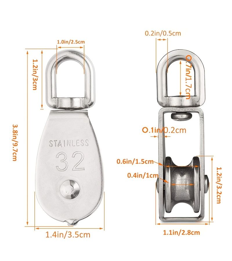 2 Pcs M32 Stainless Steel Single Pulley Roller Free Rotation Easy Operation Low Friction Rope Pulley Block - Image 3