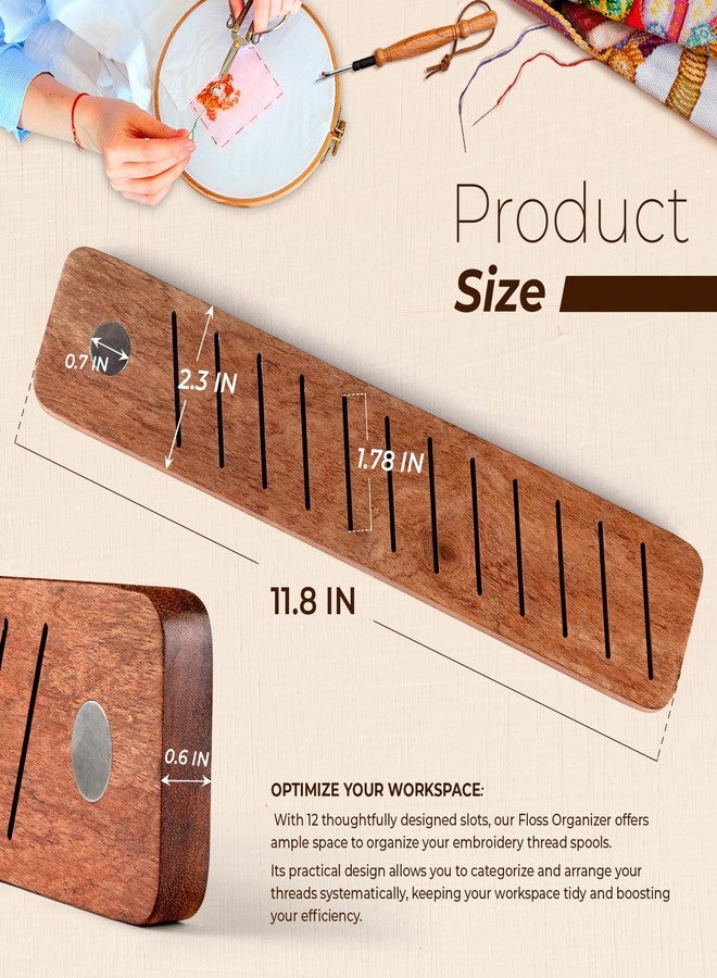Savina Hardwood Bobbin Rack Organizer, 12-Slot Magnetic Spool Holder for Embroidery Floss, Sewing Thread Boards, Cross Stitch Storage (Wooden Thread Organizer ONLY) - Image 5