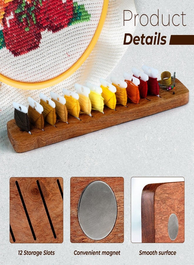 Savina Hardwood Bobbin Rack Organizer, 12-Slot Magnetic Spool Holder for Embroidery Floss, Sewing Thread Boards, Cross Stitch Storage (Wooden Thread Organizer ONLY) - Image 4