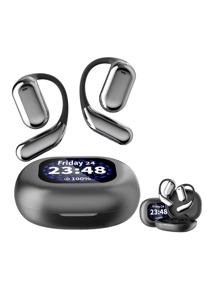 KASTWAVE Over The Ear Earbuds, Wireless Earbuds Bluetooth 5.4, Open Ear Earbuds, Wireless Earbuds, Touch Screen Display, IPX5 Waterproof Over The Ear Earbuds, Sports Ear Buds, for TV Phone Laptop, Black - Image 1