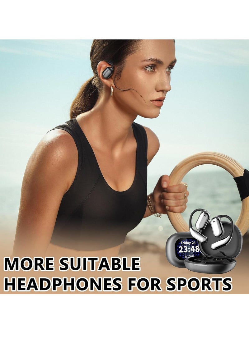 KASTWAVE Over The Ear Earbuds, Wireless Earbuds Bluetooth 5.4, Open Ear Earbuds, Wireless Earbuds, Touch Screen Display, IPX5 Waterproof Over The Ear Earbuds, Sports Ear Buds, for TV Phone Laptop, Black - Image 2