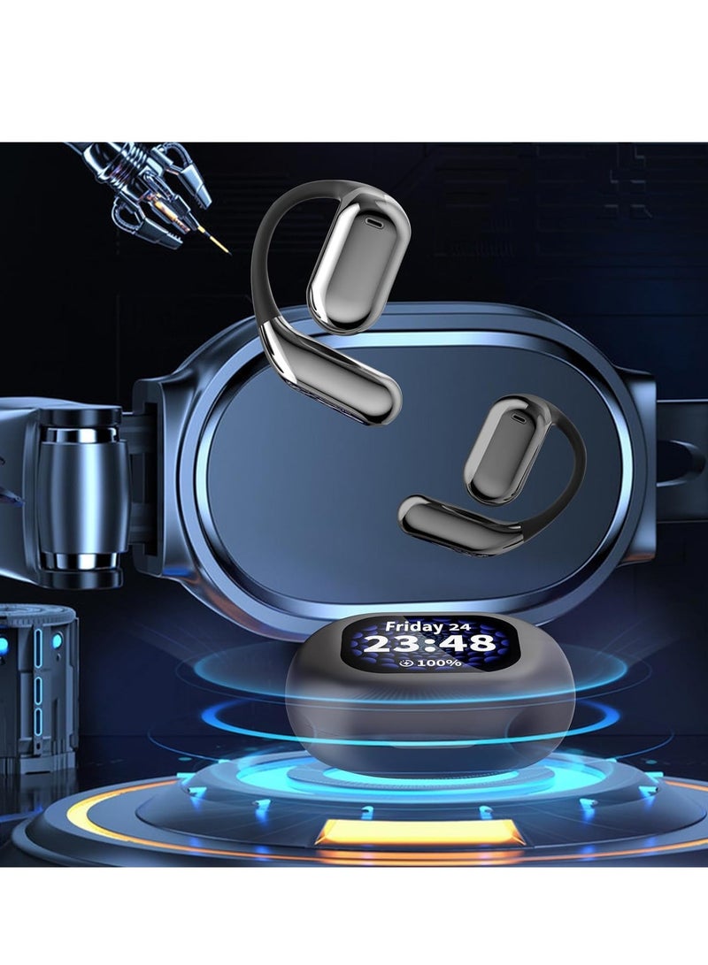 KASTWAVE Over The Ear Earbuds, Wireless Earbuds Bluetooth 5.4, Open Ear Earbuds, Wireless Earbuds, Touch Screen Display, IPX5 Waterproof Over The Ear Earbuds, Sports Ear Buds, for TV Phone Laptop, Black - Image 4