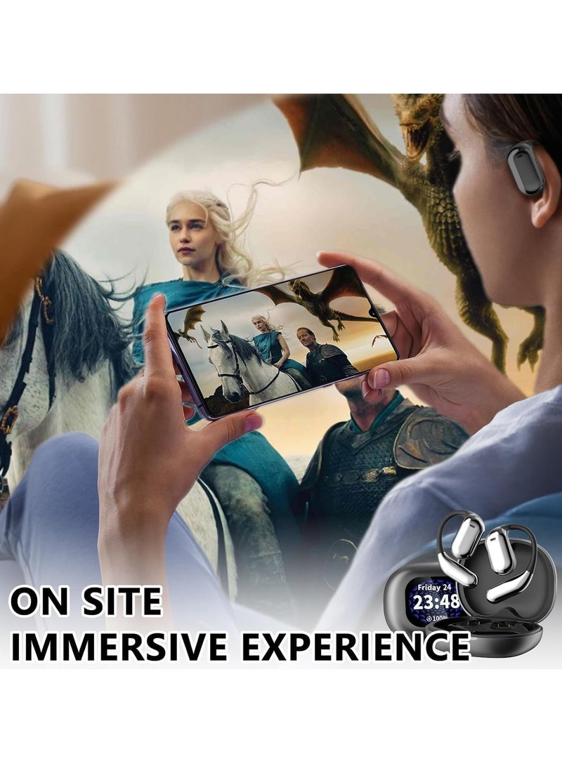 KASTWAVE Over The Ear Earbuds, Wireless Earbuds Bluetooth 5.4, Open Ear Earbuds, Wireless Earbuds, Touch Screen Display, IPX5 Waterproof Over The Ear Earbuds, Sports Ear Buds, for TV Phone Laptop, Black - Image 3