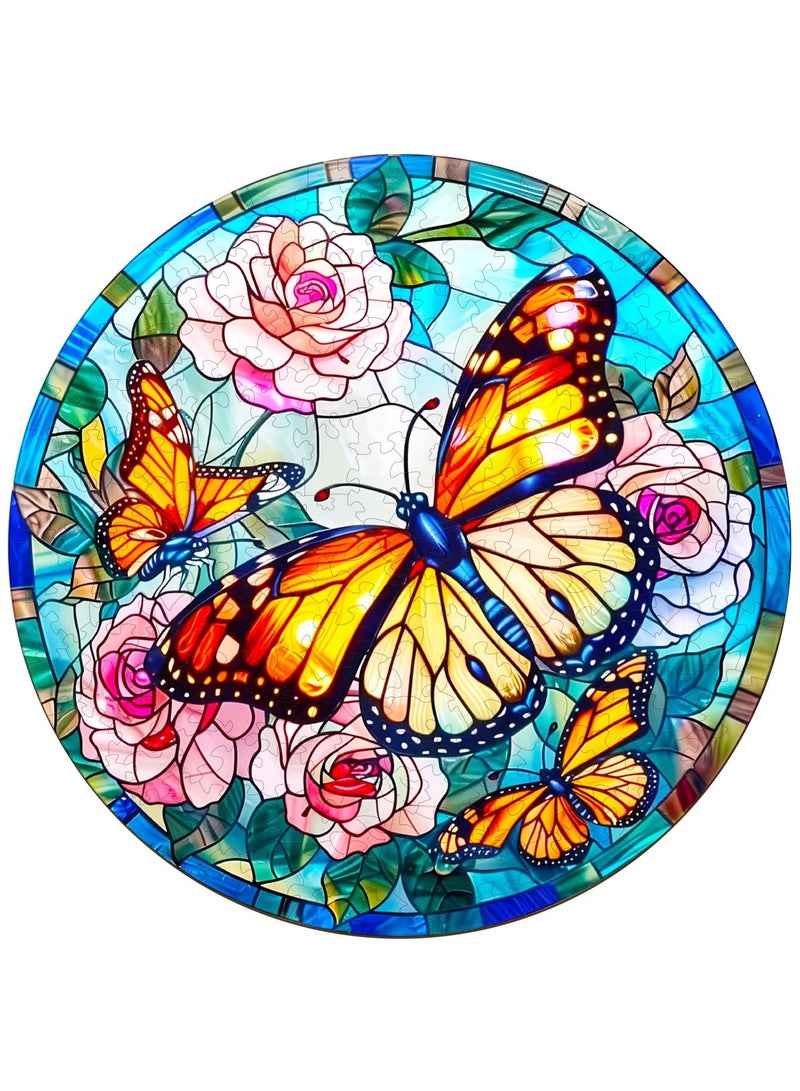 جالادون 200 قطعة من أحجيات الصور المقطوعة للكبار والصغار والمراهقين، أحجيات خشبية، ألعاب تعليمية لتخفيف التوتر، هدايا رمضانية فريدة، ديكورات منزلية على الطراز الطبيعي، نمط الفراشة في الزهور - Image 1