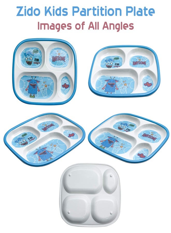ZIDO (Pack of 2 Exclusive Melamine A-Grade Quality Square Partition Plate with Attractive Kids Loving Design Model Awesome Blue and Bass Drum Soldier - Image 5