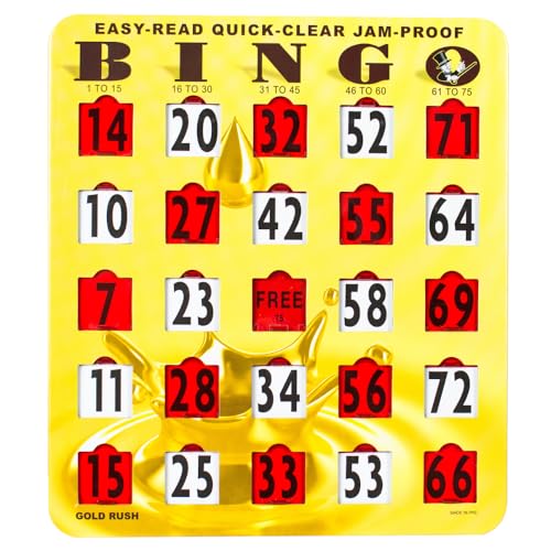 MR CHIPS JamProof EasyRead QuickClear Large Print Fingertip Slide Bingo Cards with Sliding Windows 10 Pack in Gold Rush Style - Image 1