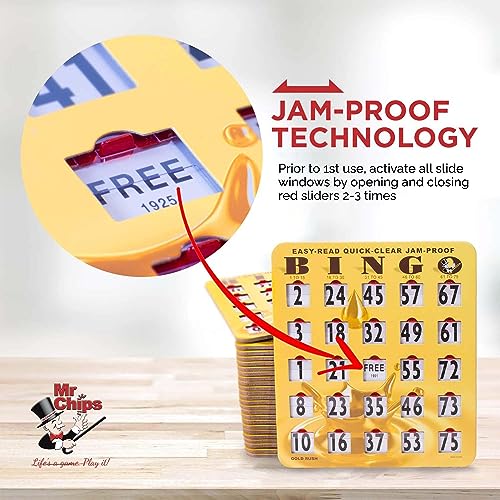MR CHIPS JamProof EasyRead QuickClear Large Print Fingertip Slide Bingo Cards with Sliding Windows 10 Pack in Gold Rush Style - Image 5