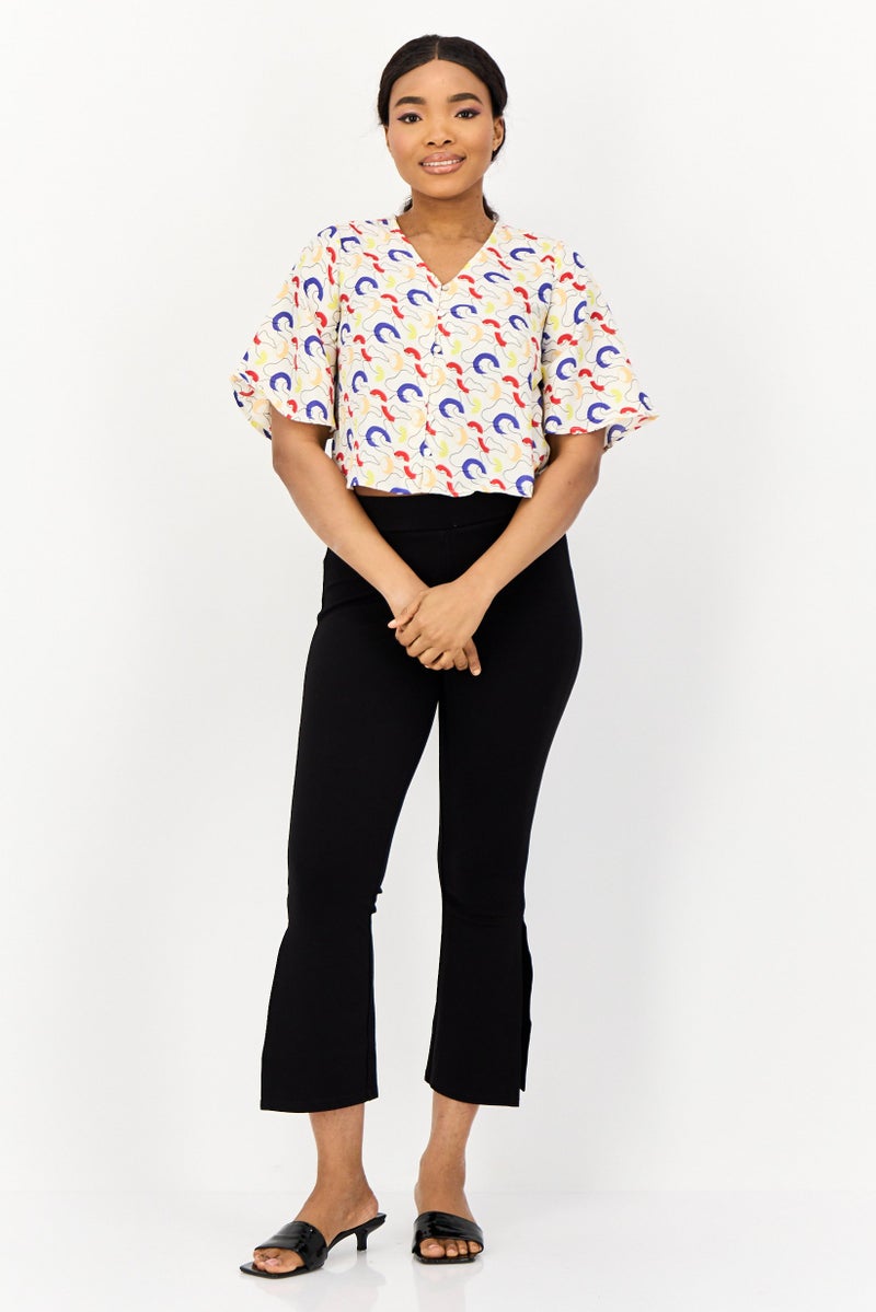 ONLY بلوزة نسائية بأكمام قصيرة وطباعة شاملة على شكل حرف V، متعددة الألوان - Image 2